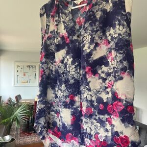 Rebecca Taylor Navy and Pink Floral Top